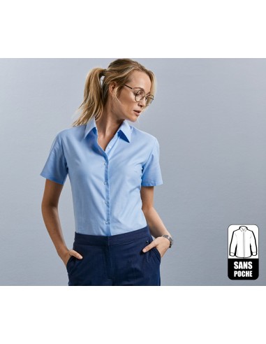 RUS-0R933F0-Ladies' Short Sleeve Tailored Oxford Shirt